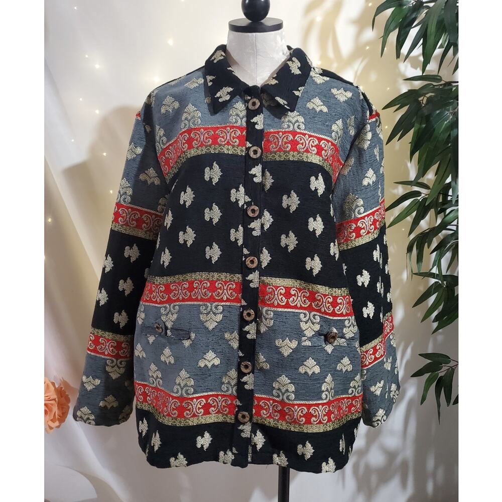 Vtg Sag Harbor Embroidered Tapestry Brocade Button Jacket Plus Size 18 Woven